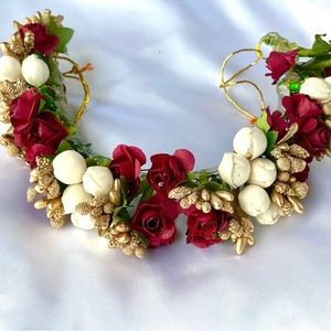 Indian Red Gold Gajra Artificial Gajra For hair Jasmine Hair Piece